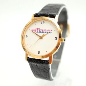 Vintage Taste of France Gold Tone 34mm Watch Image Black Leather w New Battery